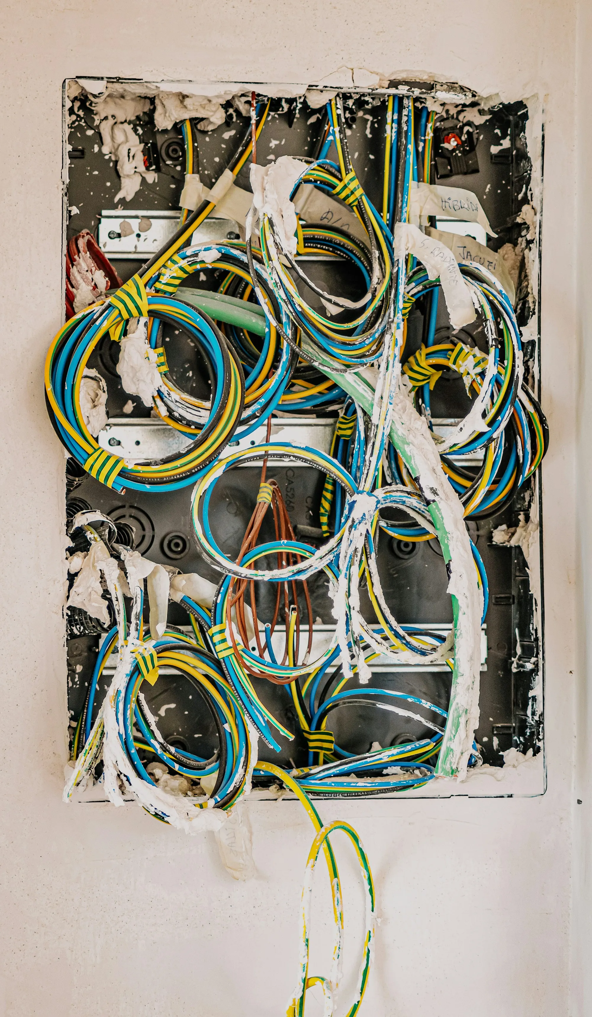 Junction box with new wiring during a rewire